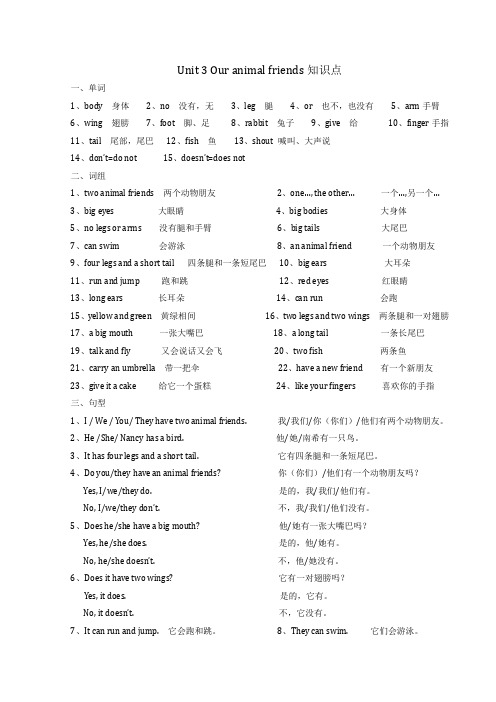 新译林版英语五上Unit3知识点