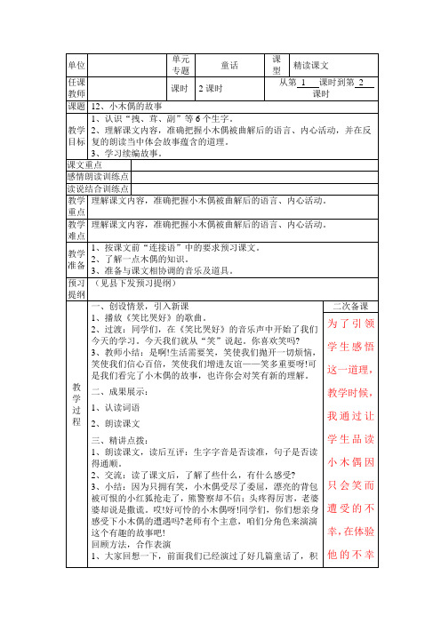 小学语文人教版四年级上册第三单元电子备课12、小木偶的故事