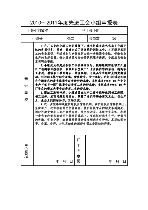 先进工会小组申报表