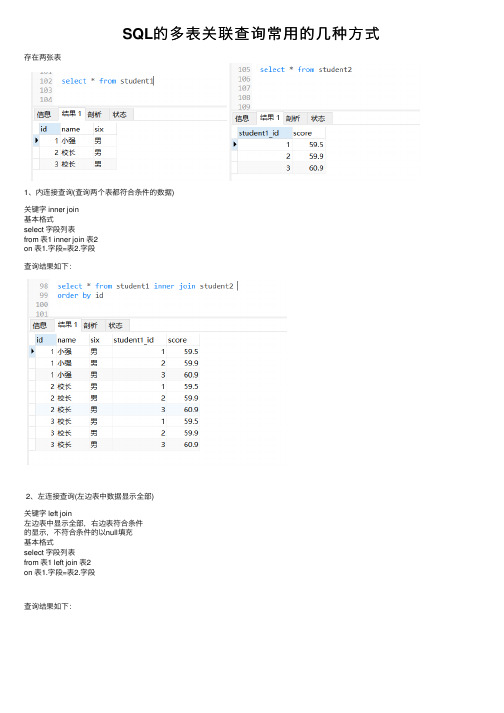 SQL的多表关联查询常用的几种方式