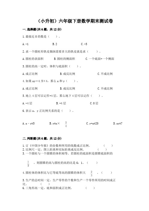 (小升初)六年级下册数学期末测试卷附参考答案(典型题)