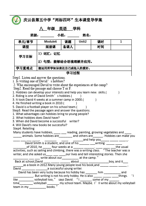 Module 6 Unit 2阅读课 学案 2021-2022学年外研版英语八年级下册