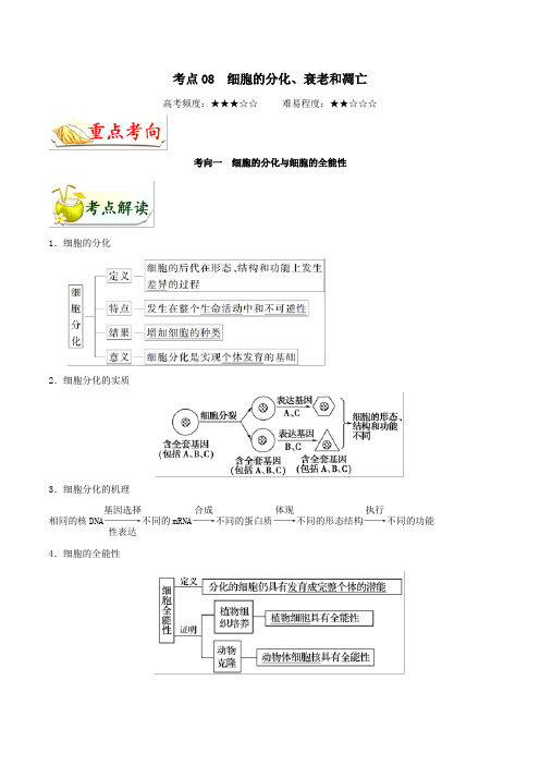 浙江新高考备战2020年高考生物考点一遍过08细胞的分化、衰老和凋亡(含解析)