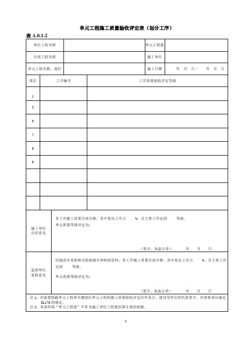 水利水电工程施工质量评定表样表