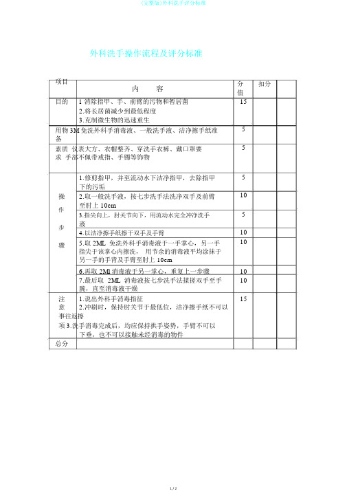 (完整版)外科洗手评分标准