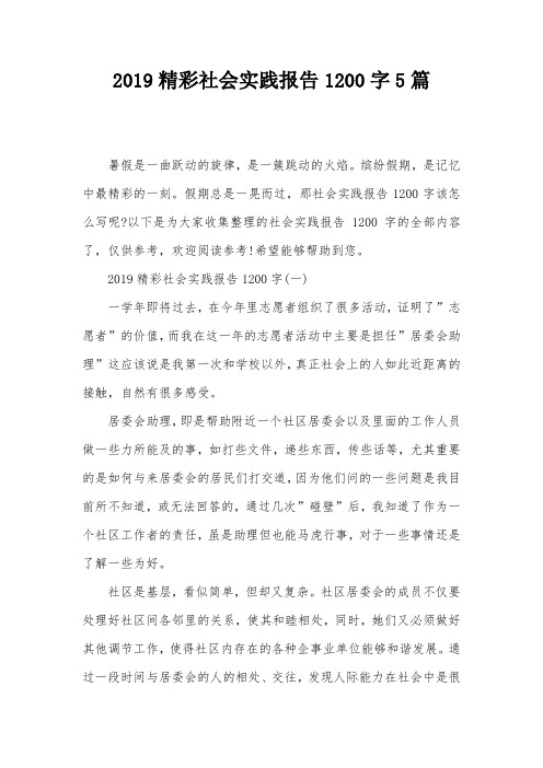 2019精彩社会实践报告1200字5篇