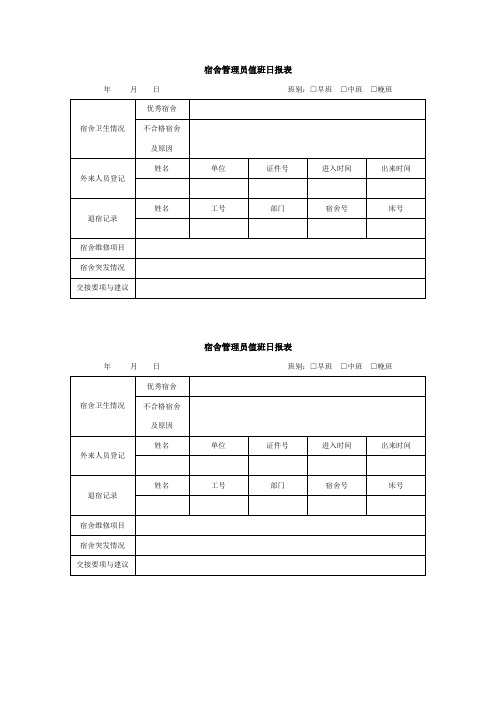 宿舍管理员值班日报表