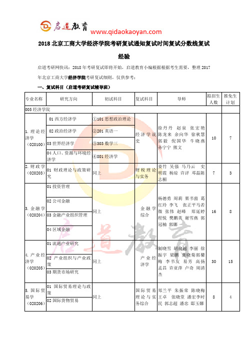 2018北京工商大学经济学院考研复试通知复试时间复试分数线复试经验