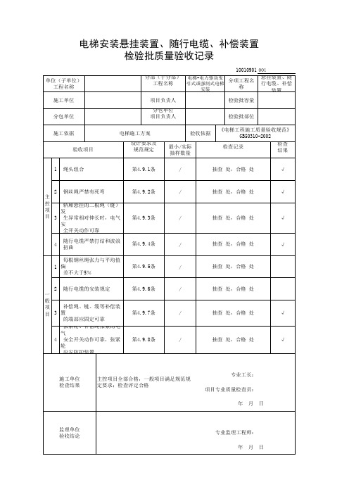 电梯安装悬挂装置、随行电缆、补偿装置