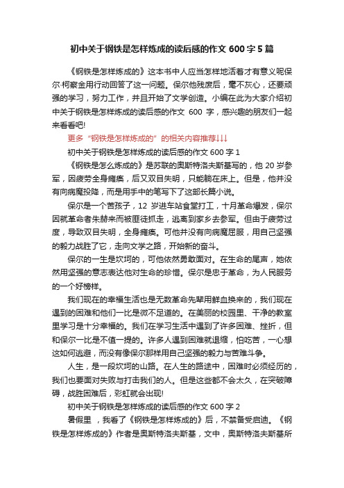 初中关于钢铁是怎样炼成的读后感的作文600字5篇