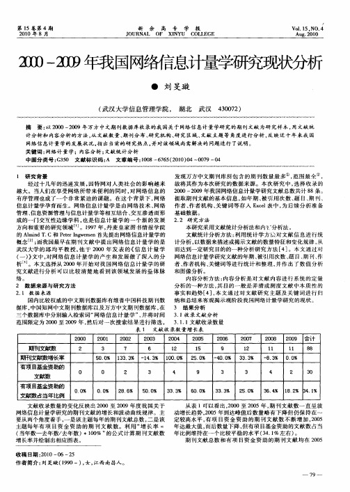 2000-2009年我国网络信息计量学研究现状分析