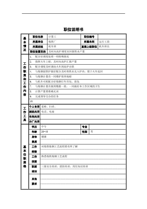 计量工岗位说明书.doc