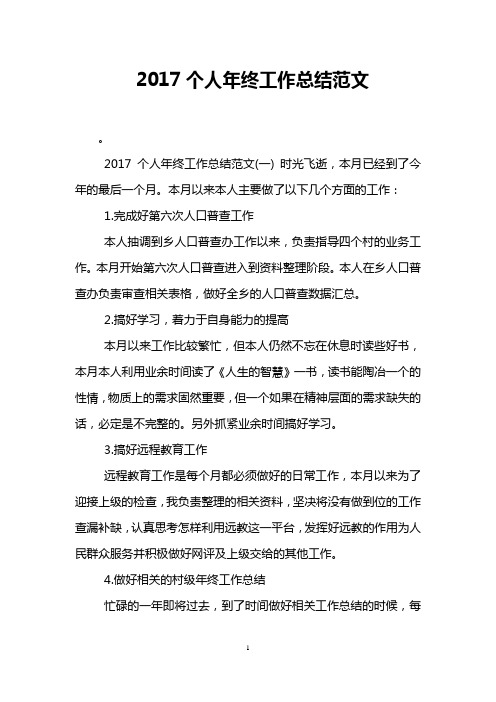 2017个人年终工作总结范文