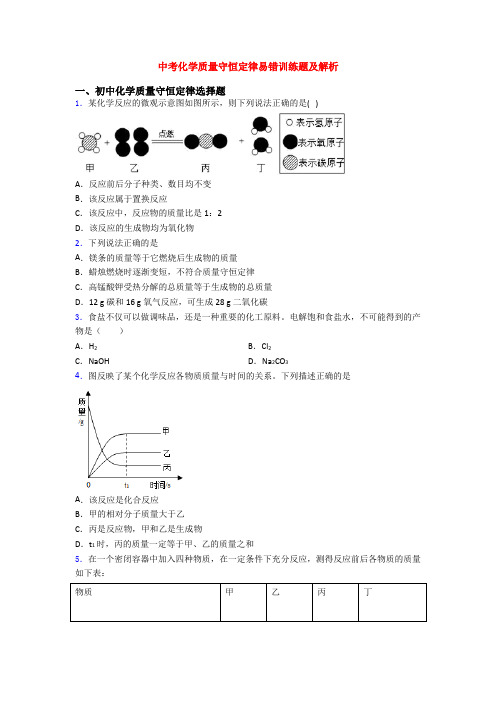 中考化学质量守恒定律易错训练题及解析