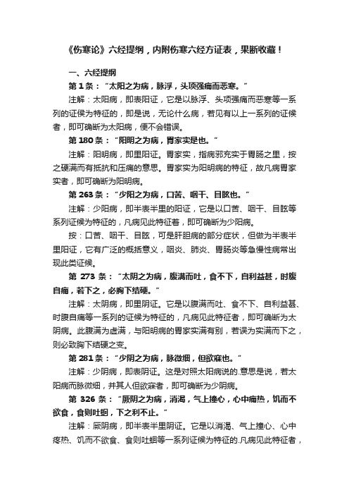 《伤寒论》六经提纲，内附伤寒六经方证表，果断收藏！