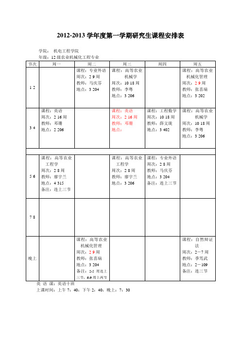 12-13学年2012级农业机械化工程课程表2(上交研究生处)