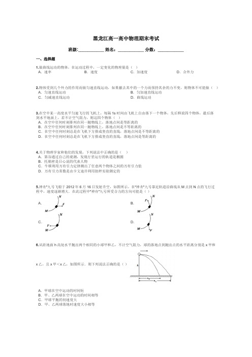 黑龙江高一高中物理期末考试带答案解析
