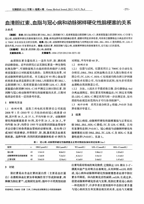 血清胆红素、血脂与冠心病和动脉粥样硬化性脑梗塞的关系