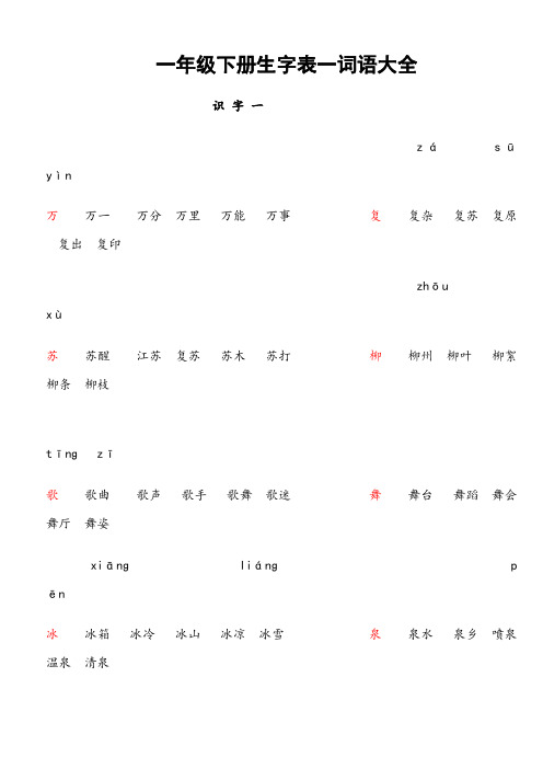 一年级语文下册一字开花(含生字表一生字表二)