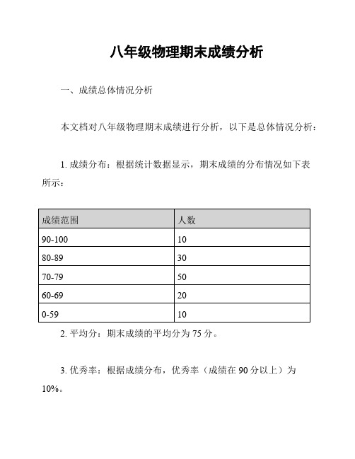 八年级物理期末成绩分析