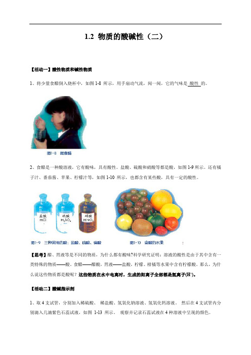 1.2  物质的酸碱性(二) —浙教版九年级科学上册学案