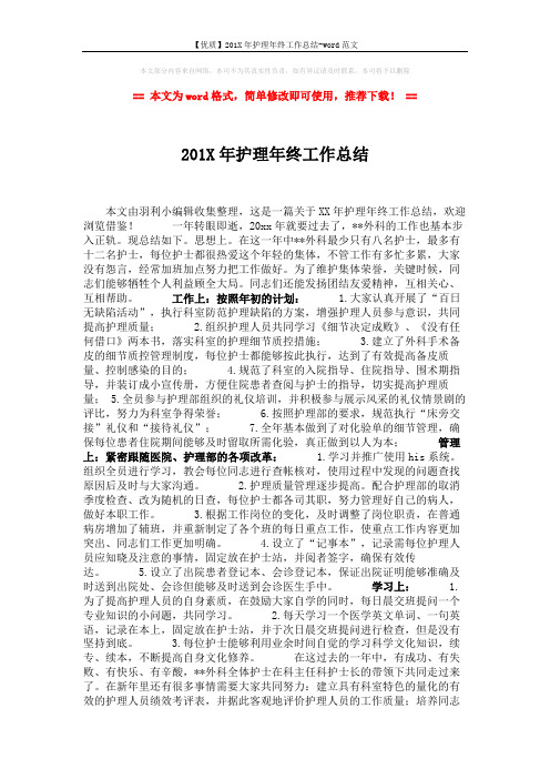 【优质】201X年护理年终工作总结-word范文 (2页)