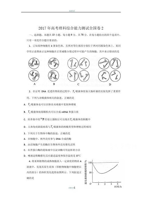 2017年全国高考理综试题及答案-全国卷2