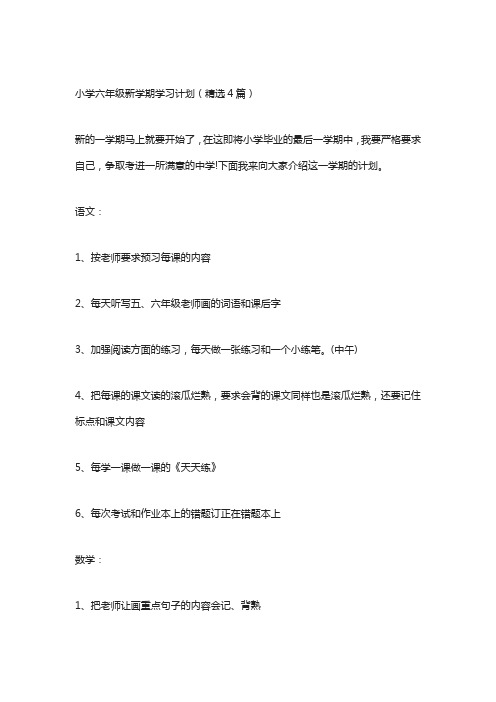 小学六年级新学期学习计划(精选4篇)