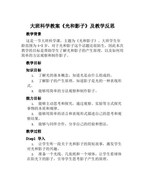 大班科学教案《光和影子》及教学反思