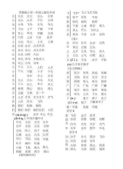 苏教版一年级上册语文总复习重难点.docx