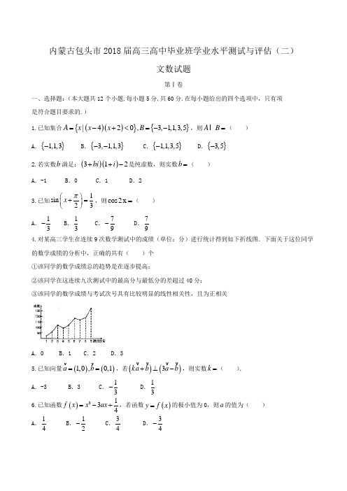 内蒙古包头市2018届高三高中毕业班学业水平测试与评估(二)文数试题Word版含答案