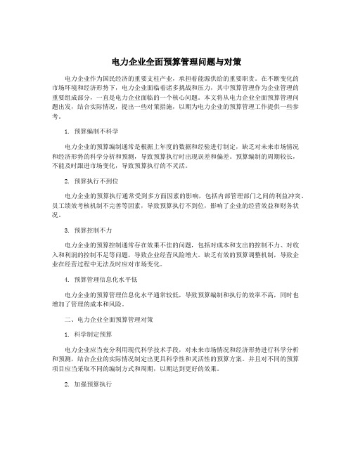 电力企业全面预算管理问题与对策