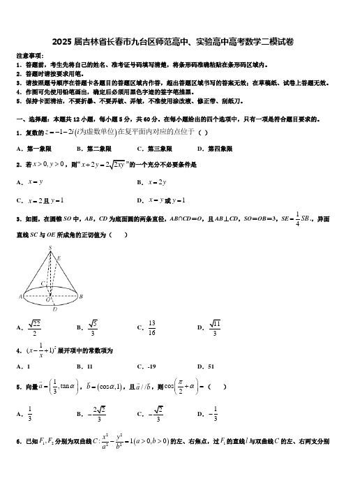 2025届吉林省长春市九台区师范高中、实验高中高考数学二模试卷含解析