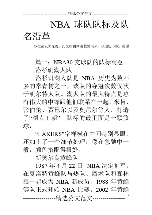 NBA球队队标及队名沿革