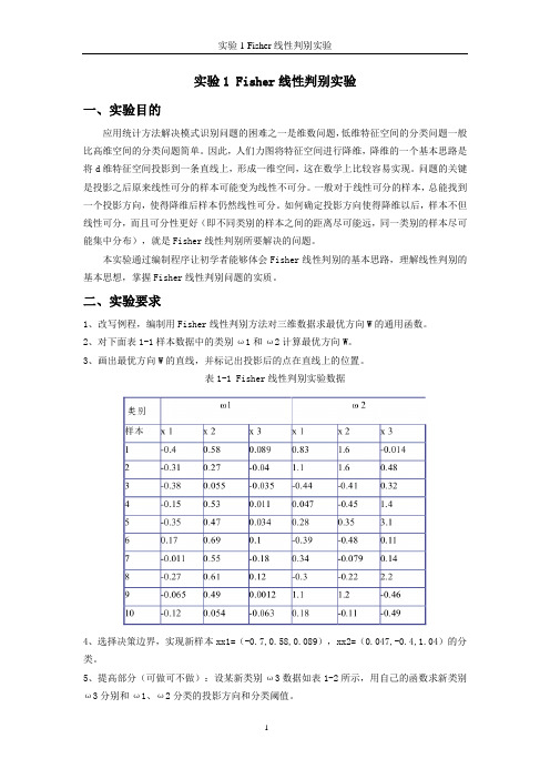 实验1 Fisher线性判别实验