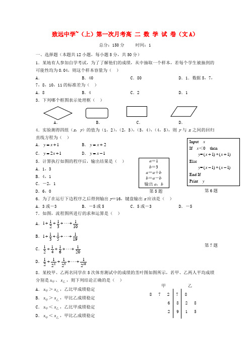 江西省上饶市铅山县致远中学高二数学上学期第一次月考a卷 文