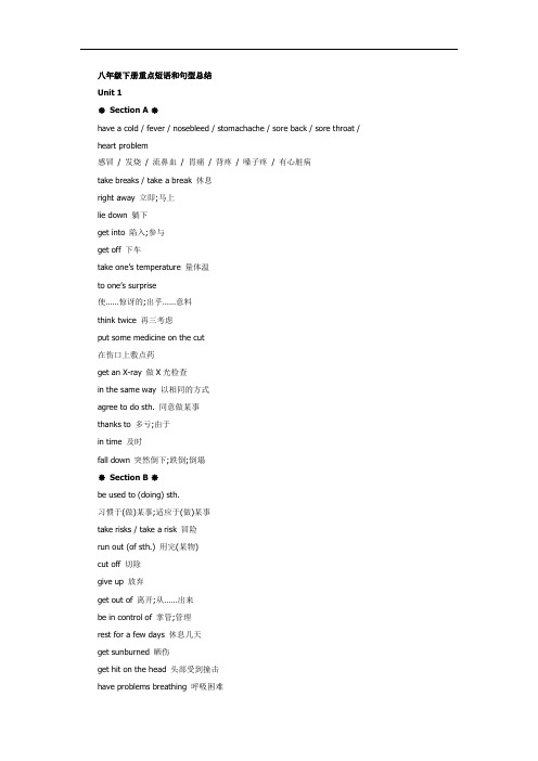 初中英语八年级下册重点短语和句型总结