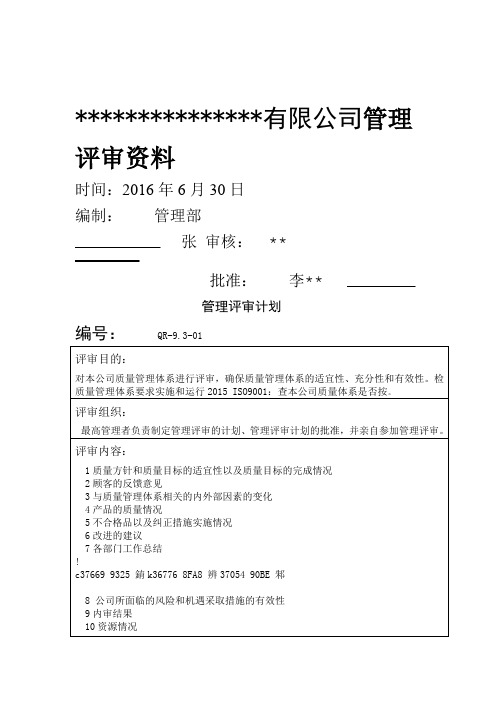 ISO9001版管理评审资料整套资料