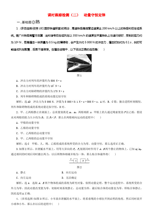 2017_2018学年高中物理课时跟踪检测二动量守恒定律新人教版选修3_5