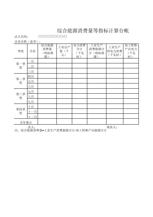 综合能源消费量等指标计算台帐-模板