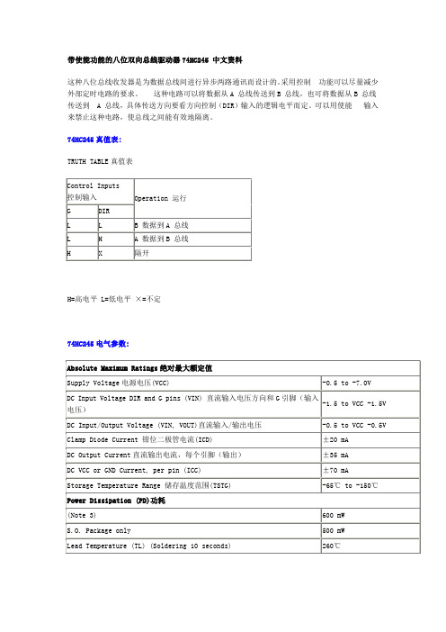 带使能功能的八位双向总线驱动器74HC245 中文资料