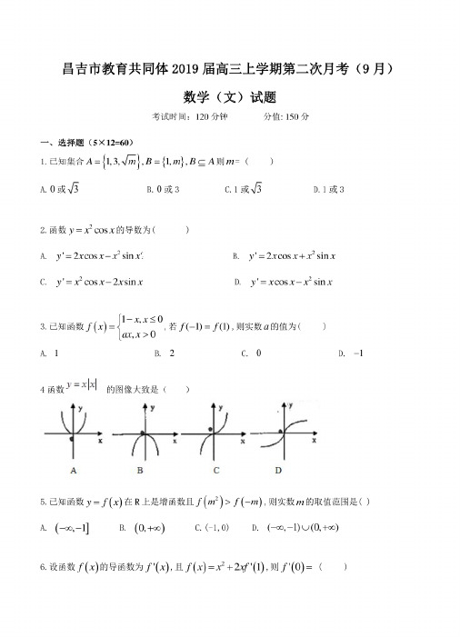 新疆昌吉市教育共同体2019届高三上学期第二次月考(9月)数学(文)