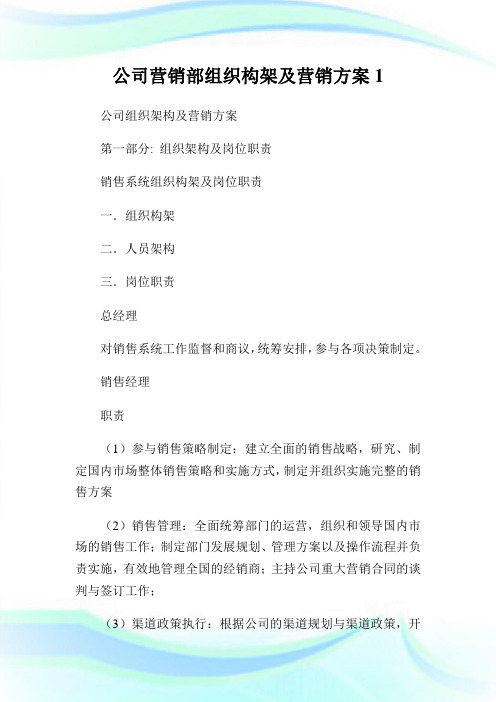 公司营销部组织构架及营销计划1.doc