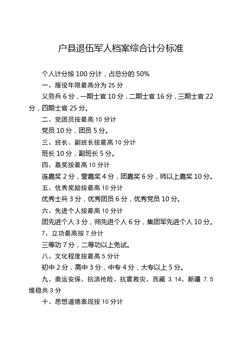 户退伍军人档案综合计分标准