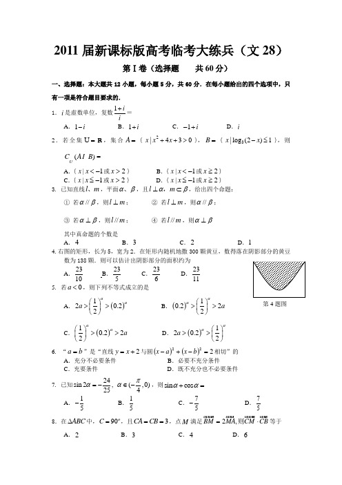 2011届高考文科数学临考练兵测试题28