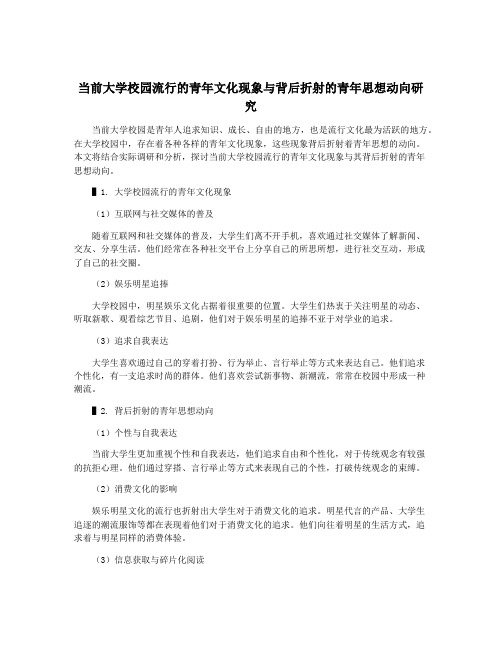 当前大学校园流行的青年文化现象与背后折射的青年思想动向研究