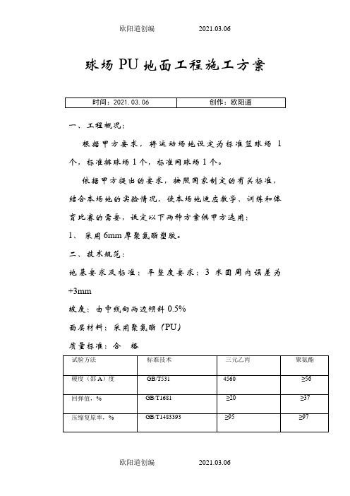 pu篮球场、网球场、羽毛球场施工方案之欧阳道创编