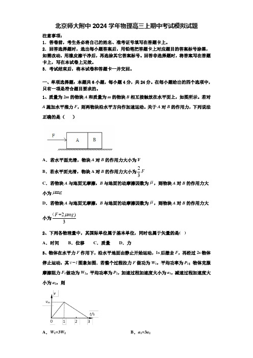 北京师大附中2024学年物理高三上期中考试模拟试题含解析