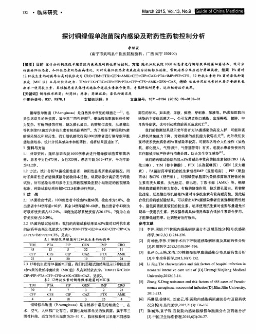 探讨铜绿假单胞菌院内感染及耐药性药物控制分析