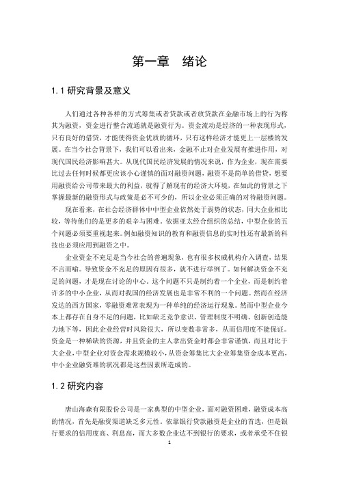 企业融资问题研究-以唐山海森电子股份有限公司为例